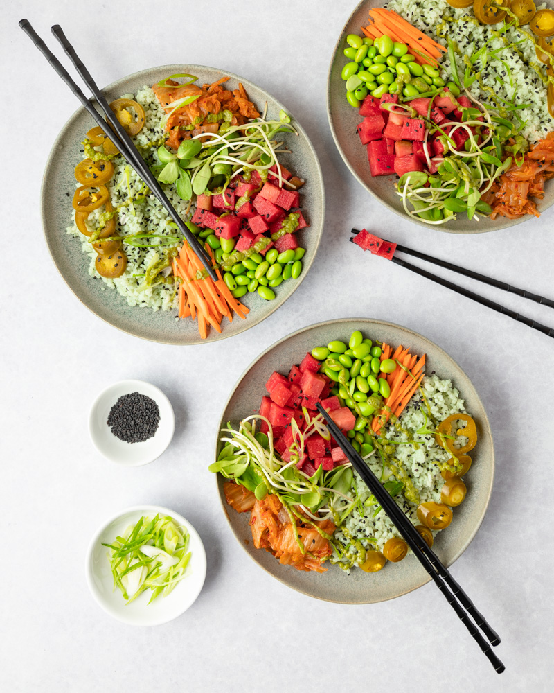 Vegan Poke Bowls With Watermelon Tuna