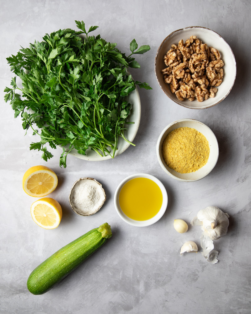 Parsley-Walnut Pesto Ingredients