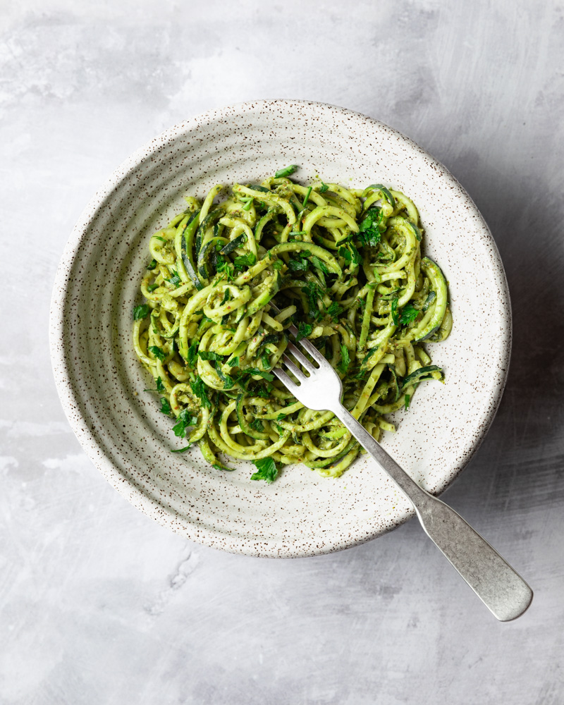 Zucchini Noodles With Raw Walnut-Parsley Pesto