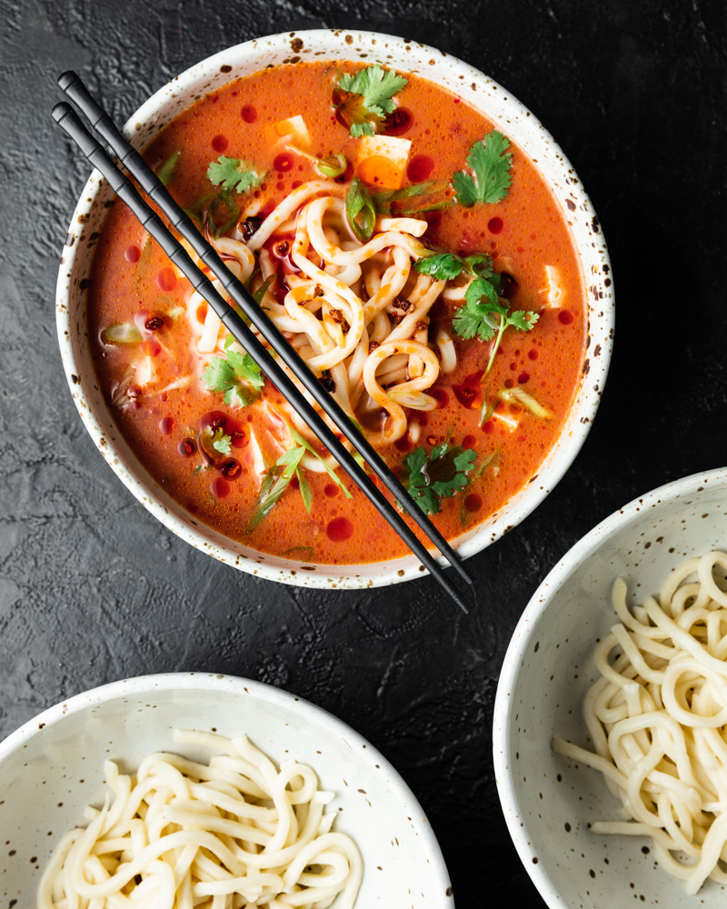 Spicy Udon Noodle Soup, Quick Vegan Meal