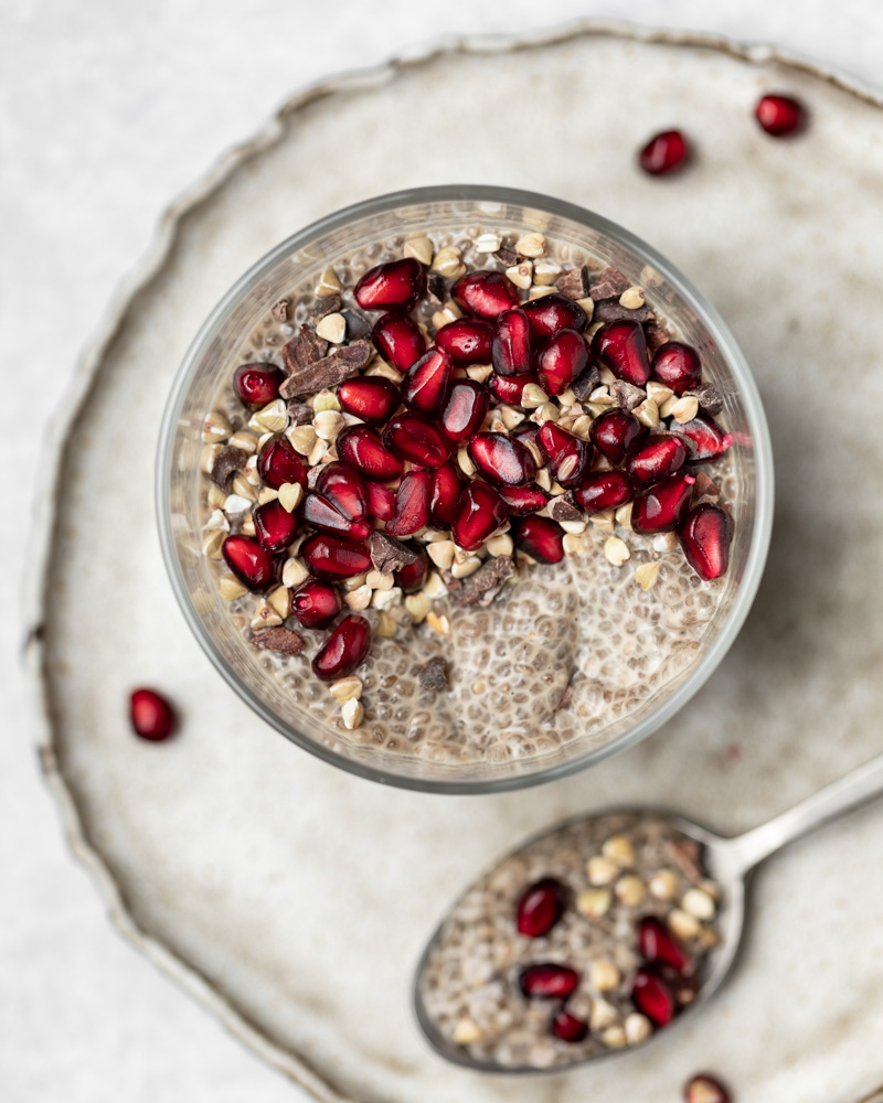 Pomegranate Chia Pudding Finished Overhead