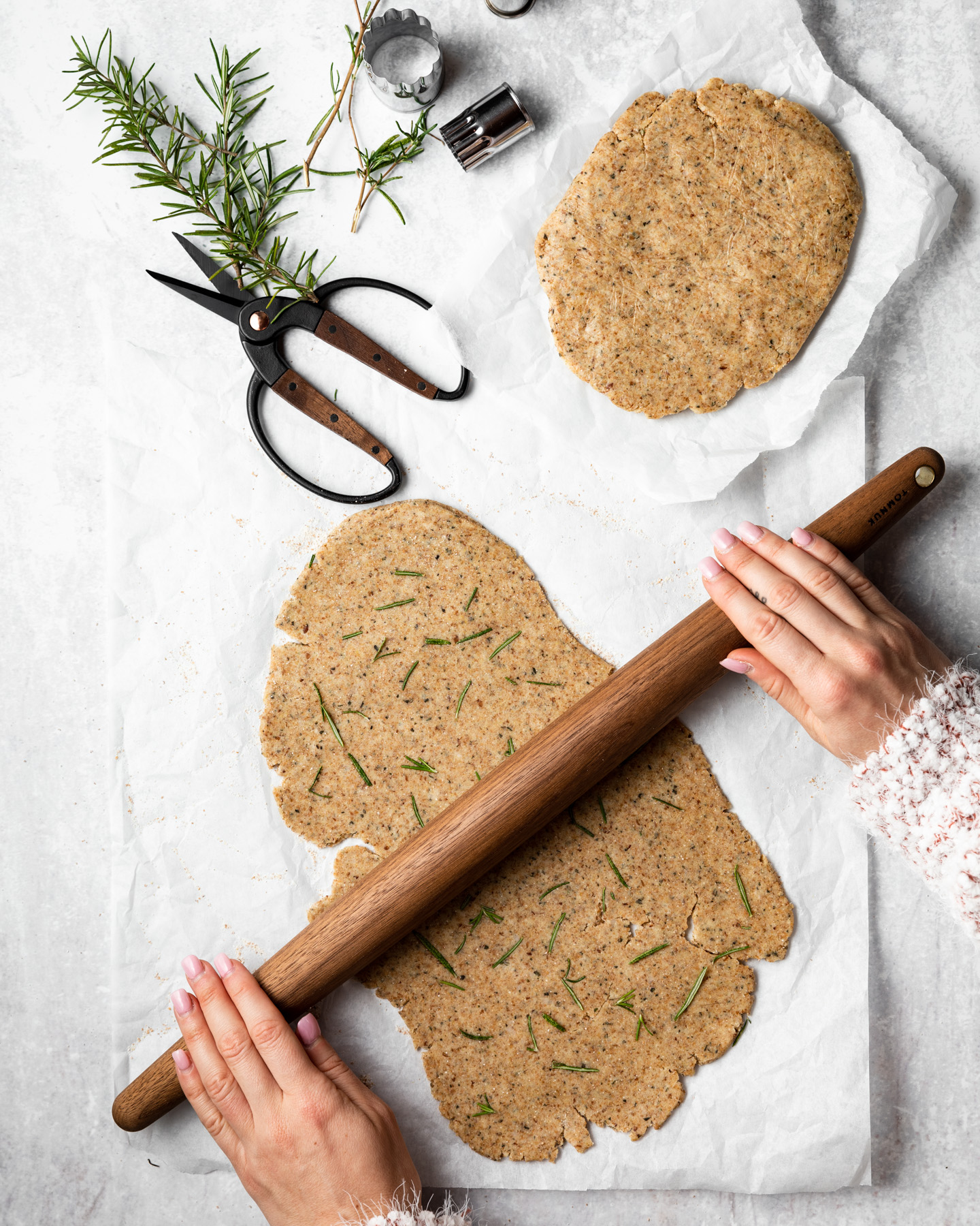 Rosemary Lemon Shortbread Cookie dough being rolled out