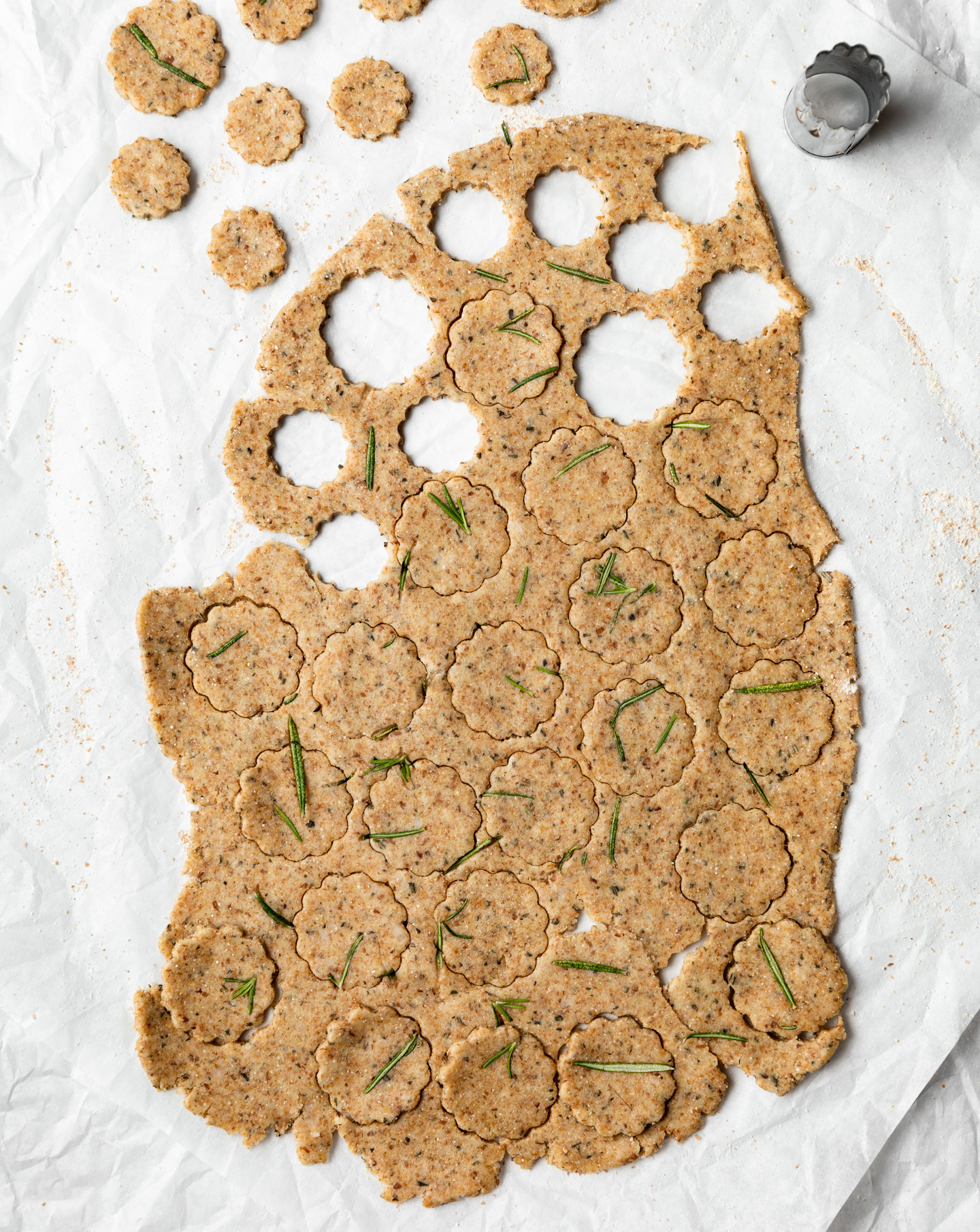 Rosemary Lemon Shortbread Cookie dough being cut out