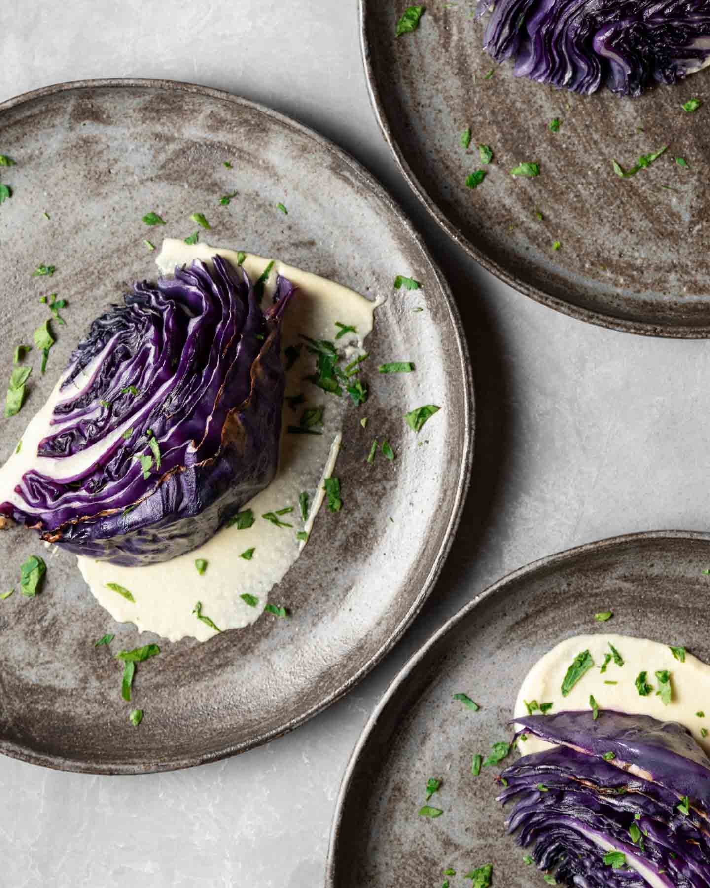 Roasted Red Cabbage with Lemon Tahini Dressing | Sprouts And Krauts