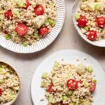 A closeup view of the finished Moroccan Couscous Salad