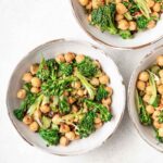 The finished stir fry in white bowls